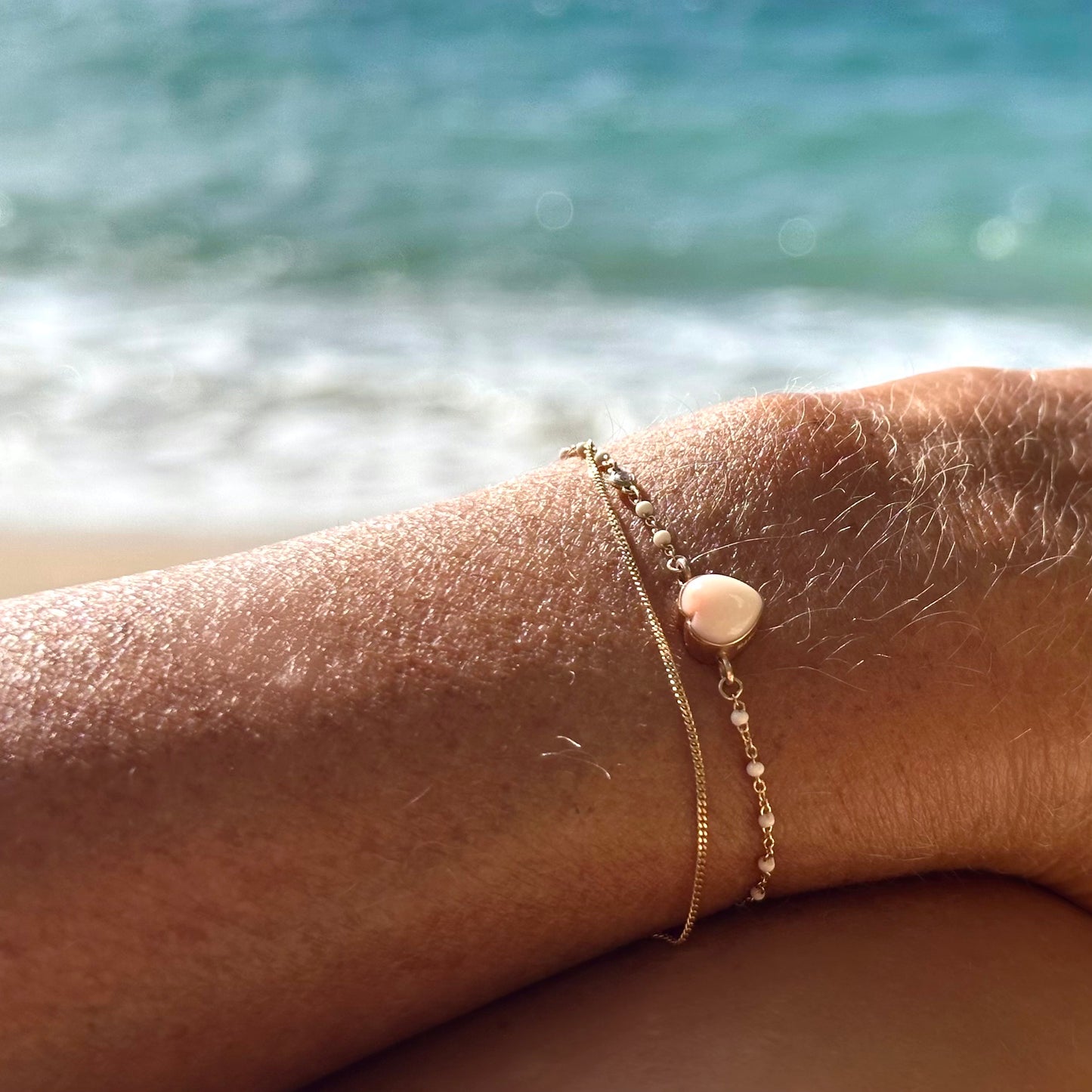 Angel skin heart coral bracelet with diamond accent