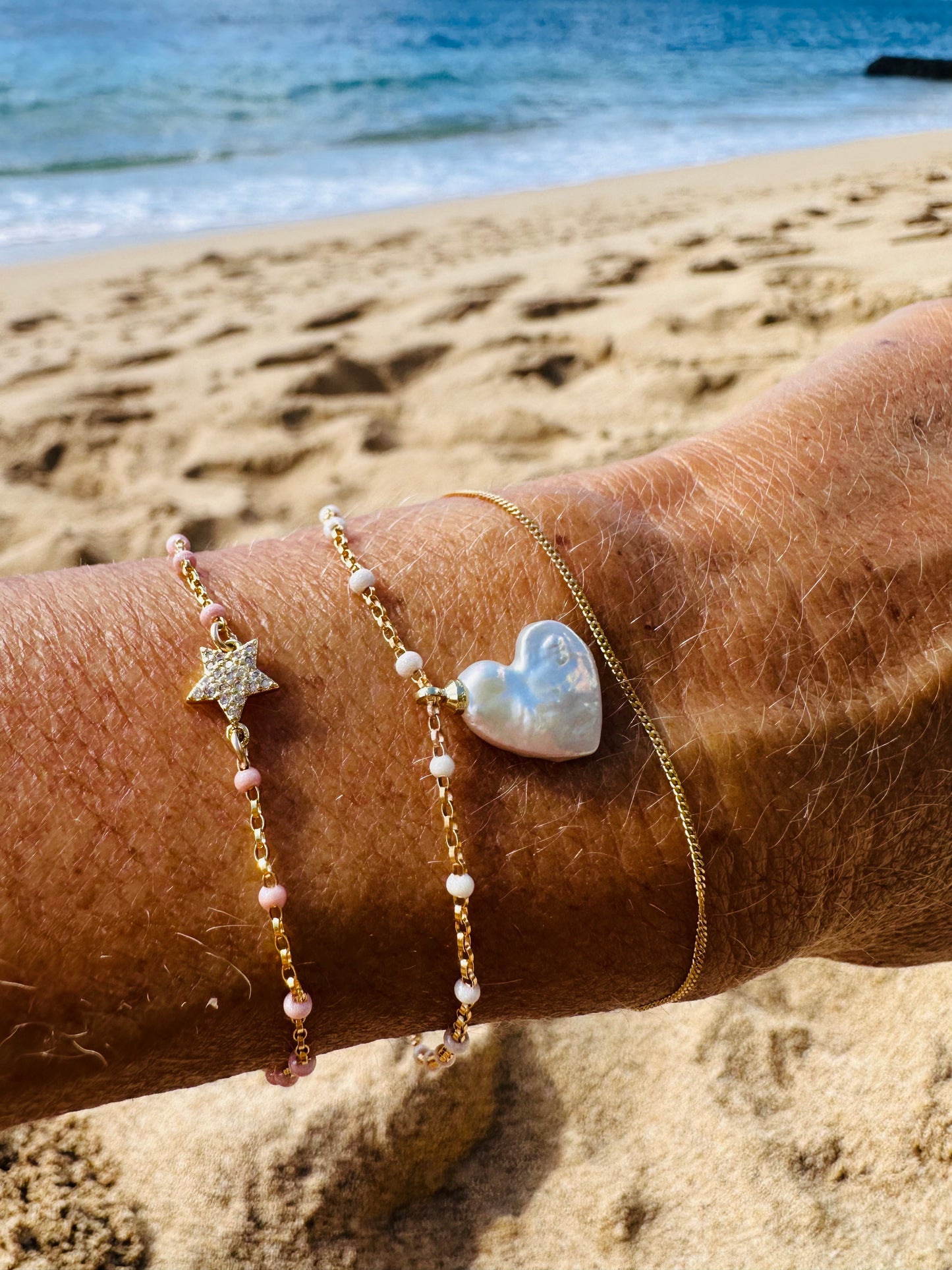 Bracelet set of 2 , Pearl heart and star- Special december 2025