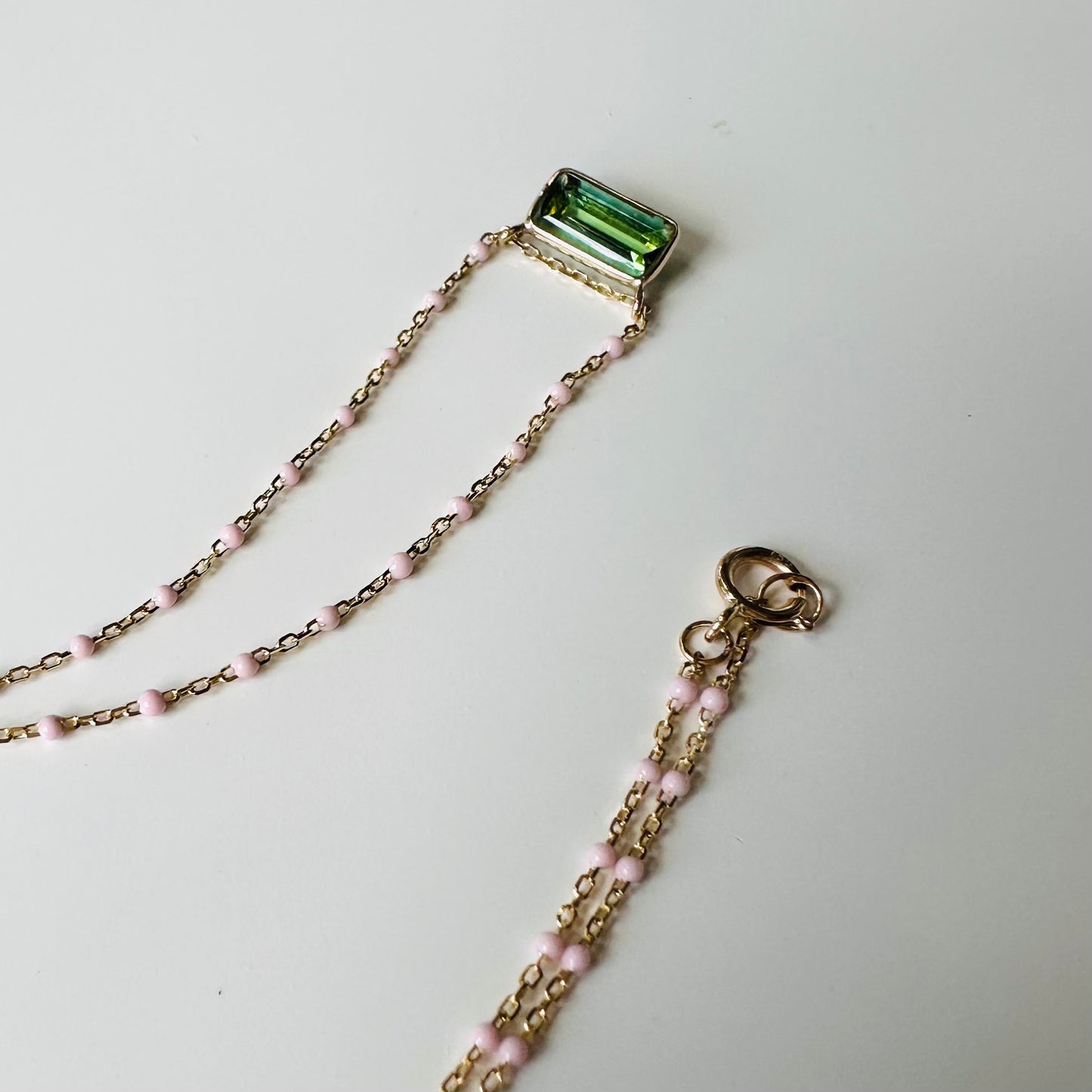 Spring green baguette necklace