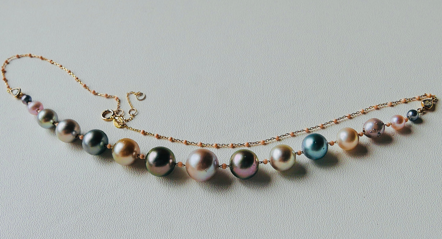 POEHEI  Necklace,  Tahitians pearls 18kt