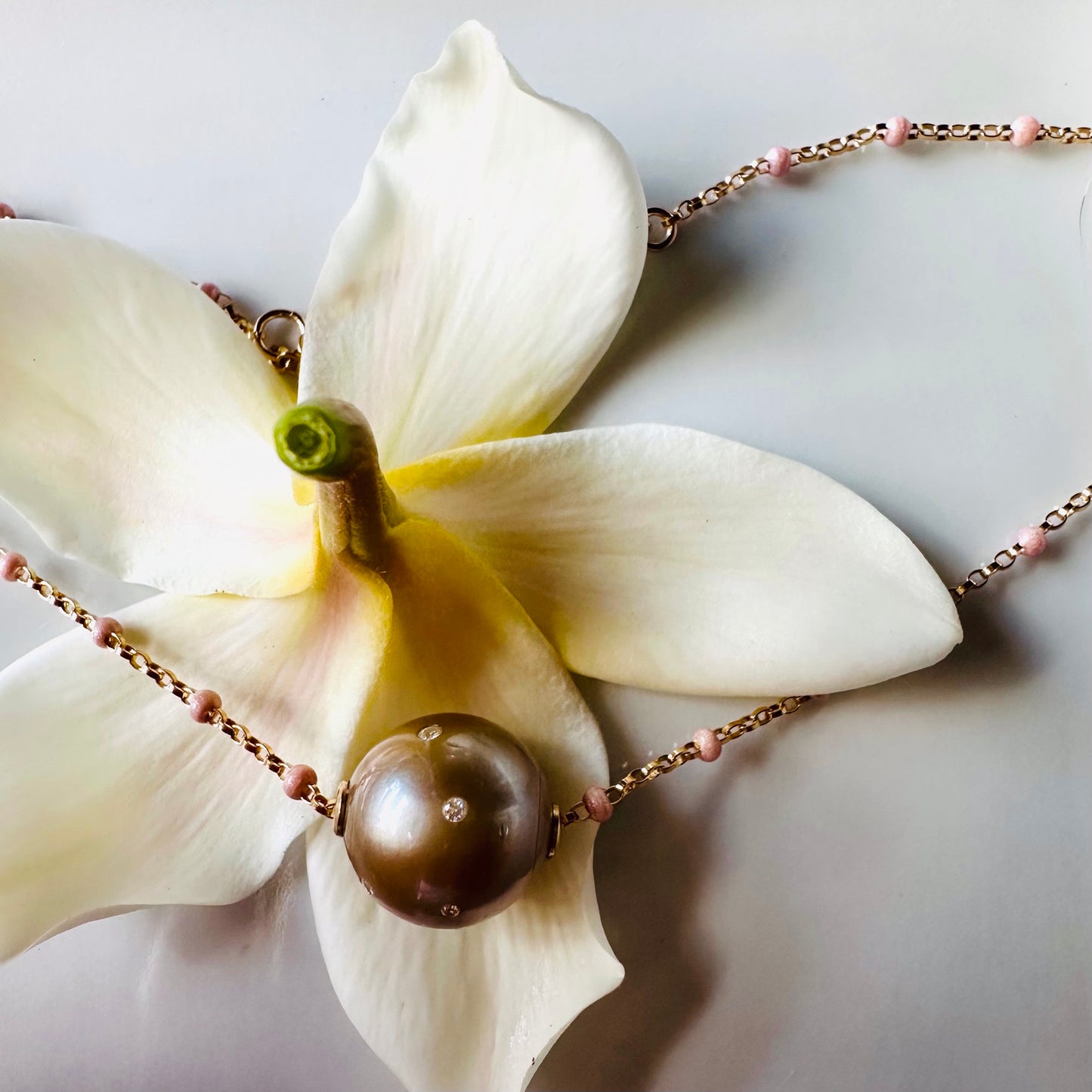 Tahitian pearl solitaire necklace with diamonds constellations