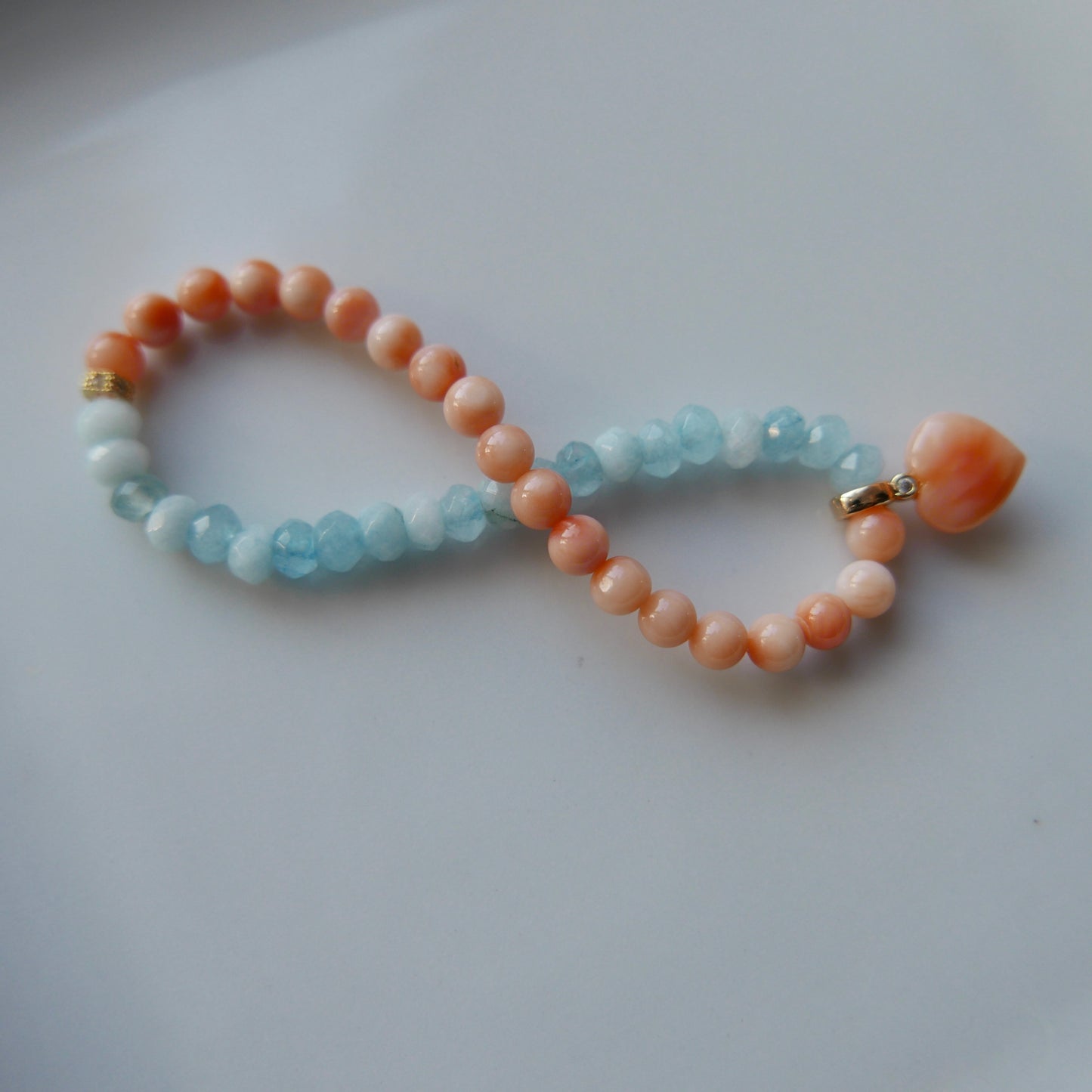 Coral & aquamarine LOVE bracelet ( beaded bracelet)