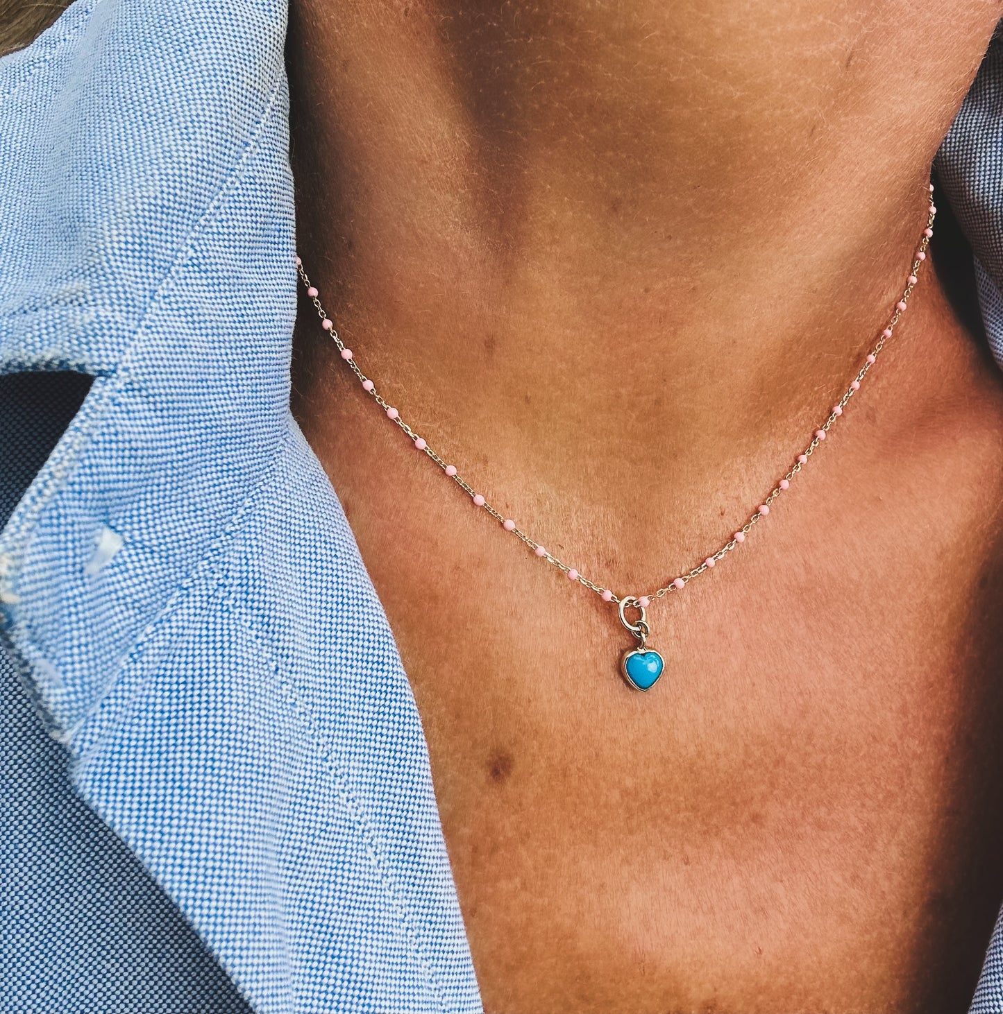 mini turquoise heart choker