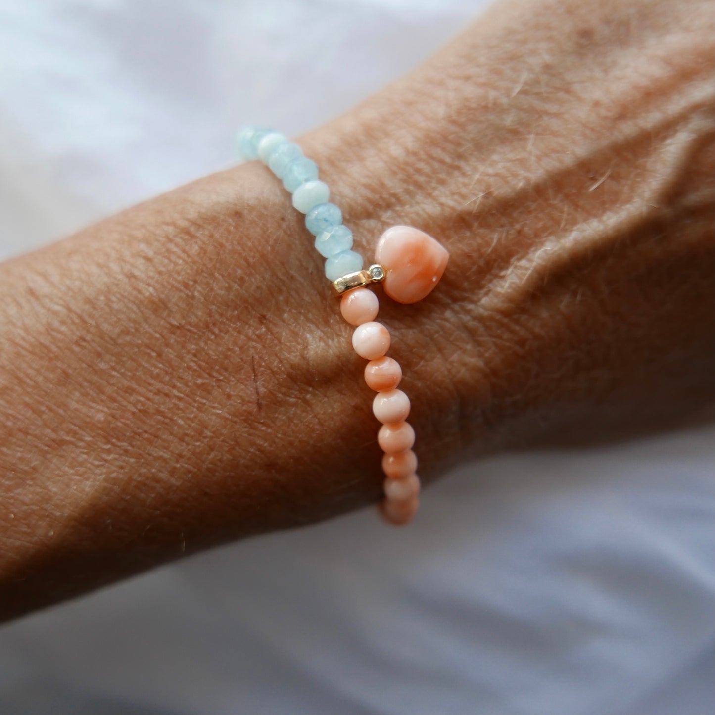 Coral & aquamarine LOVE bracelet ( beaded bracelet)