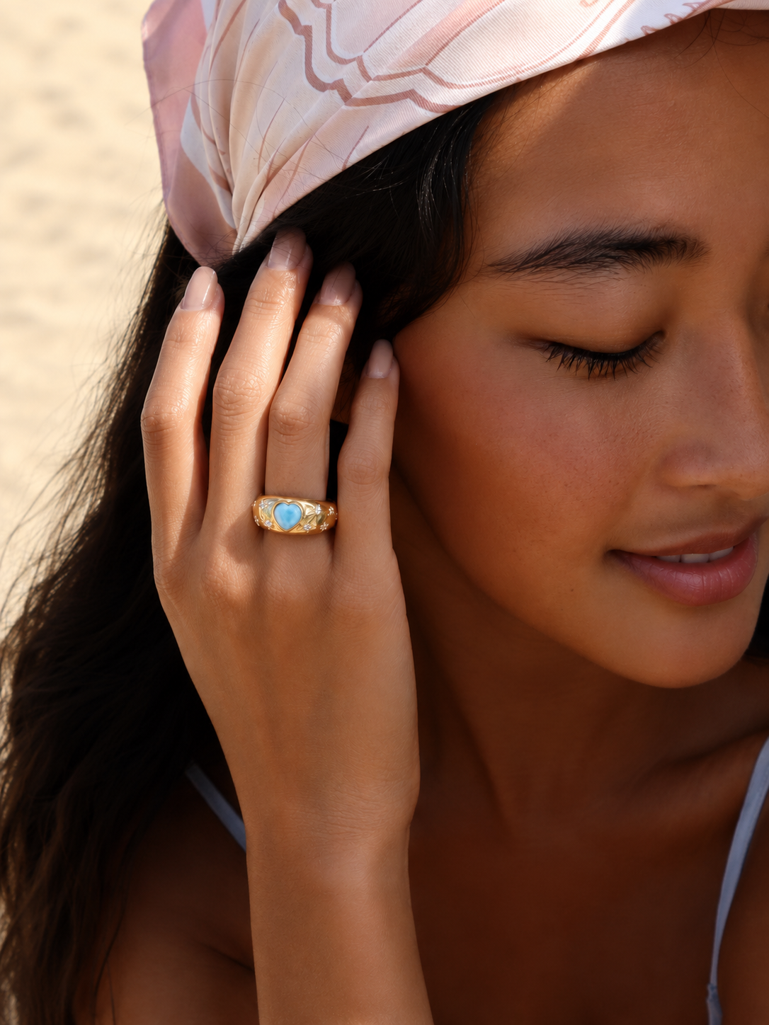 Larimar heart Constellation Ring