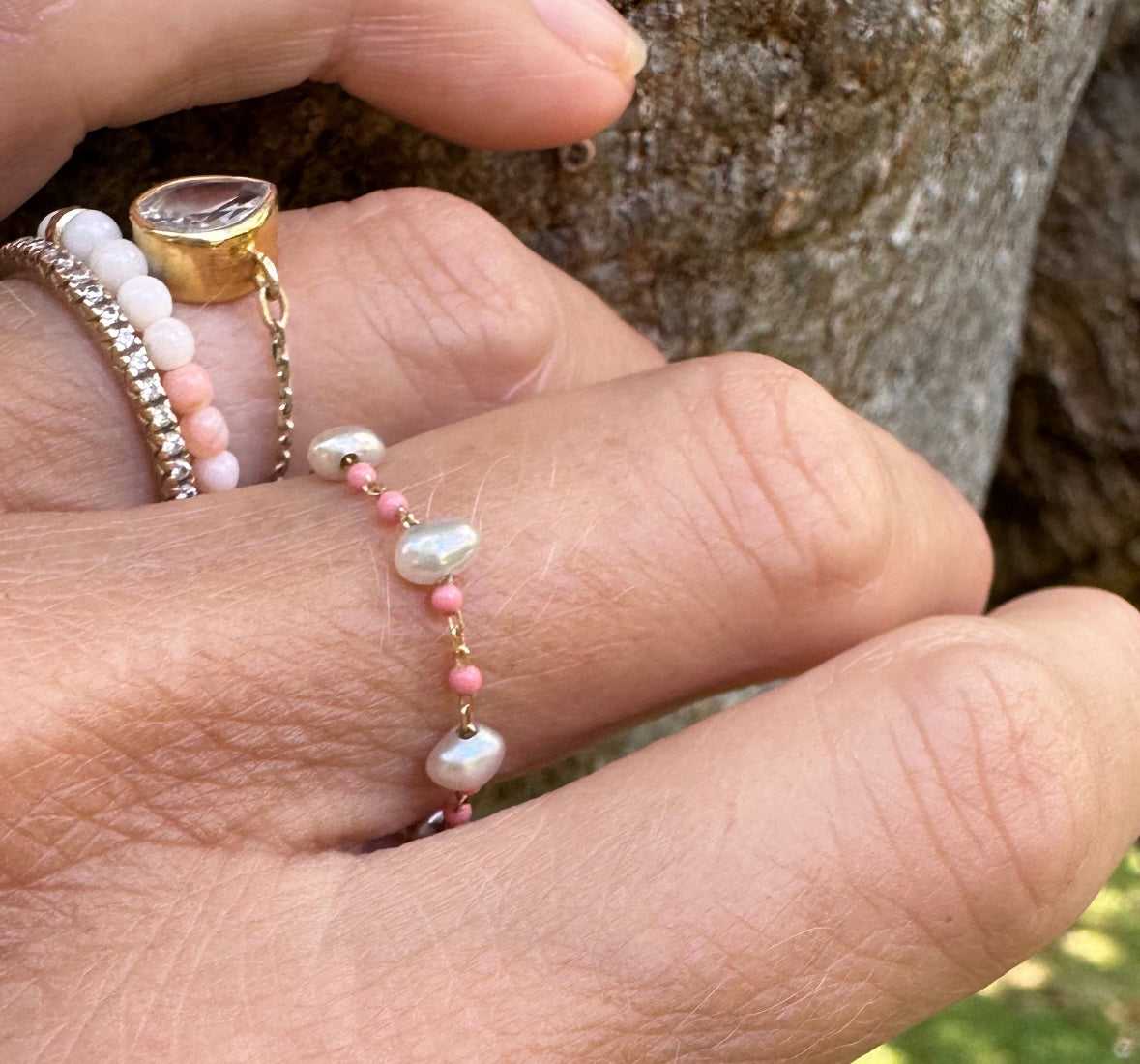 Akoya keshi pearls ring in pink