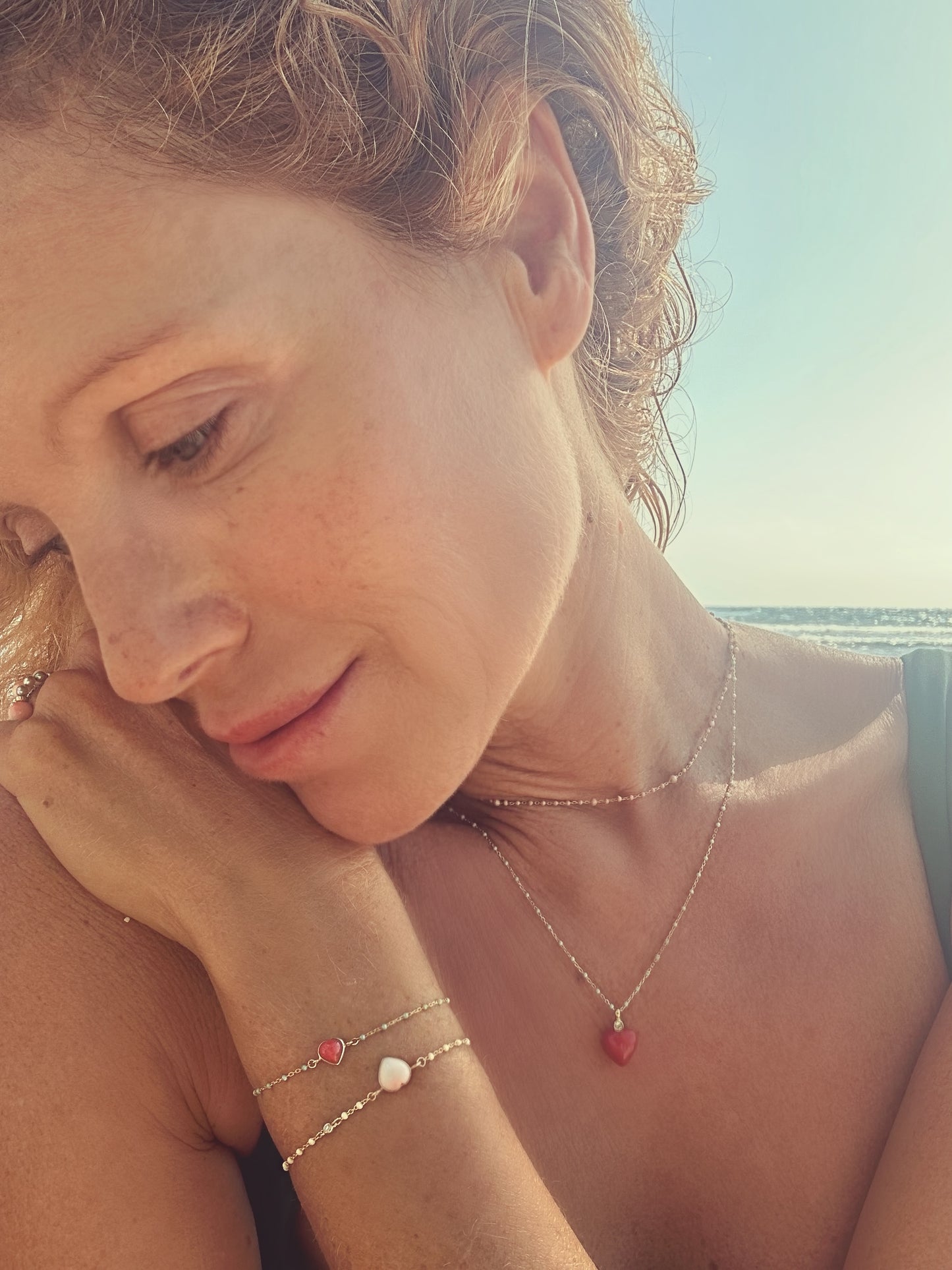 Red Coral Necklace with aquamarine NEW