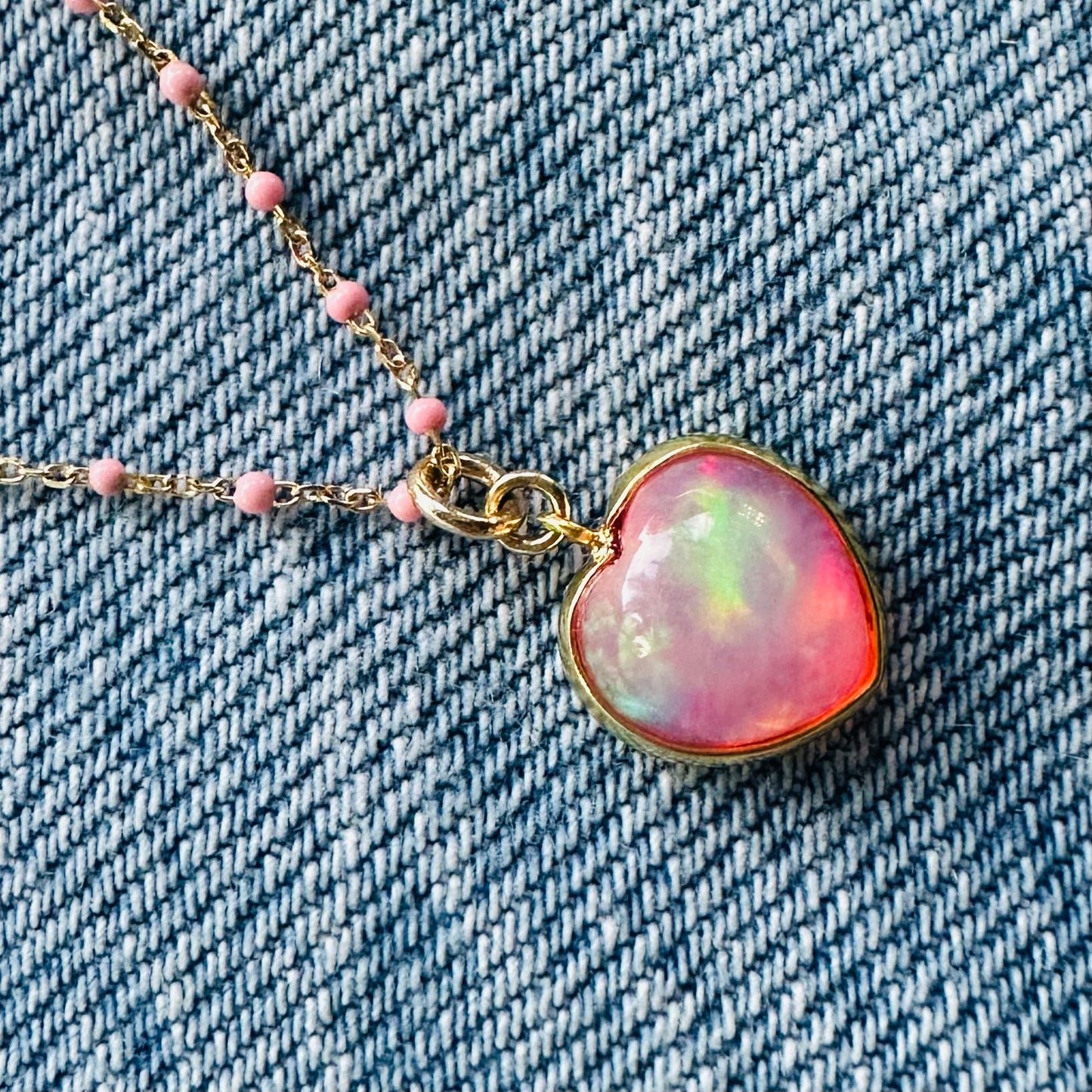 Pink Opal Heart Necklace