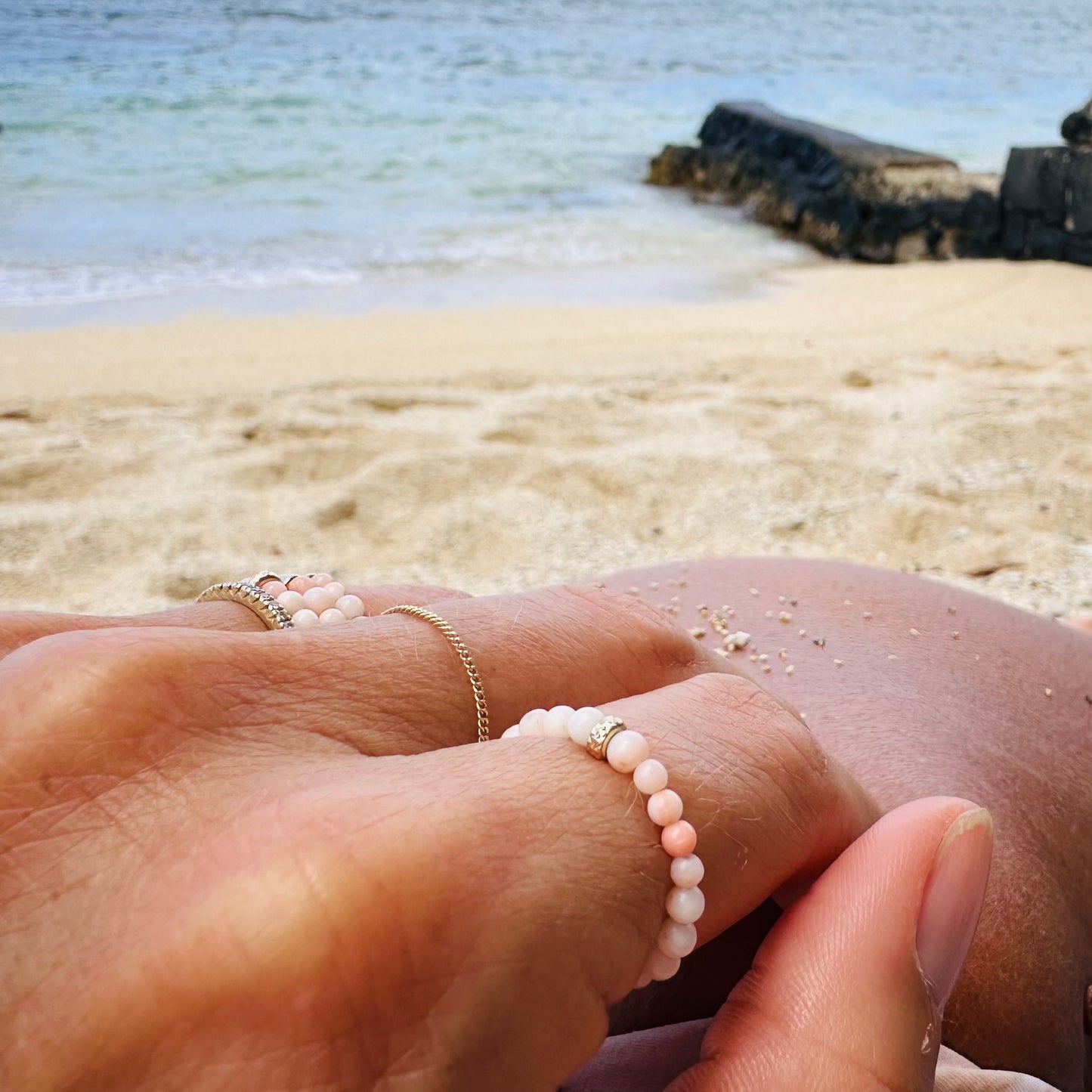 Coral mini beaded rings set -angel skin coral-