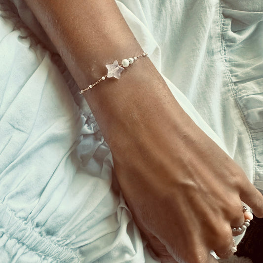 Rose quartz star with pearls bracelet NEW
