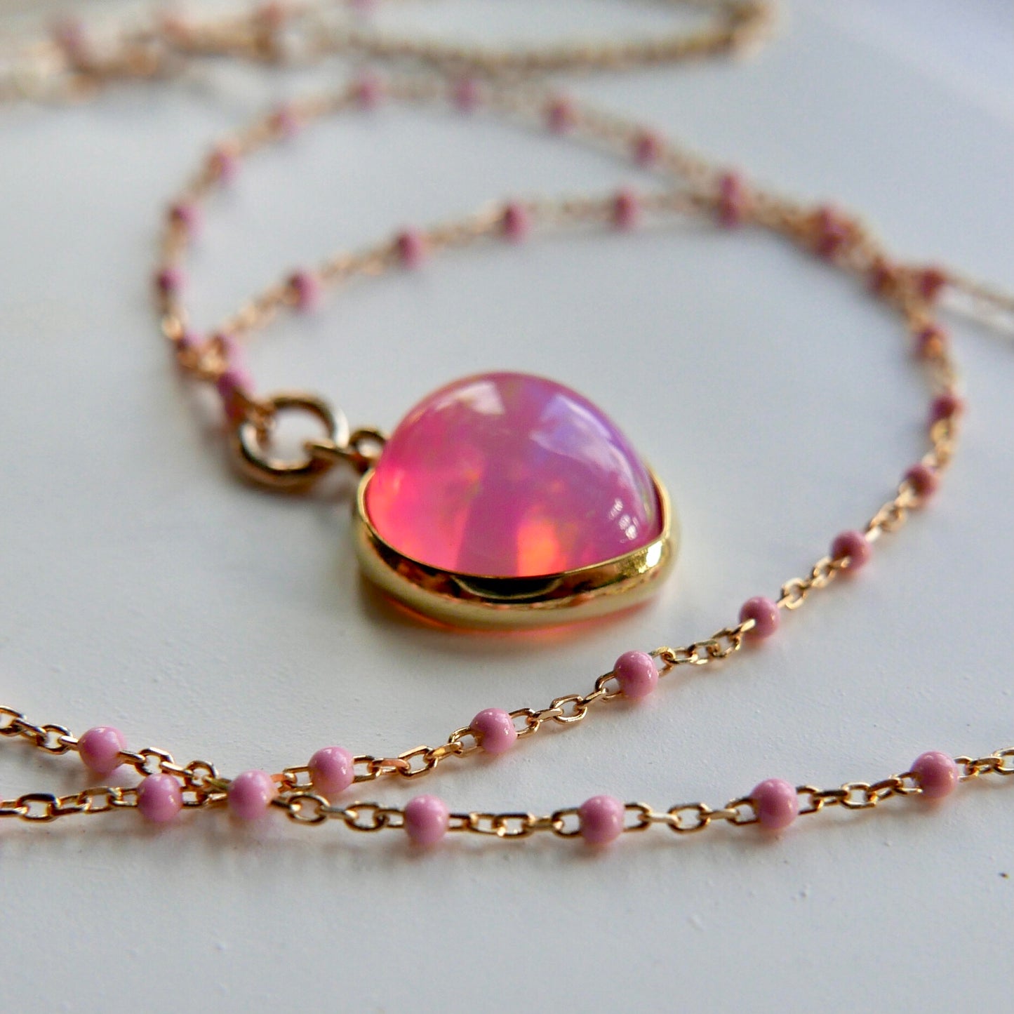 Pink Opal Heart Necklace