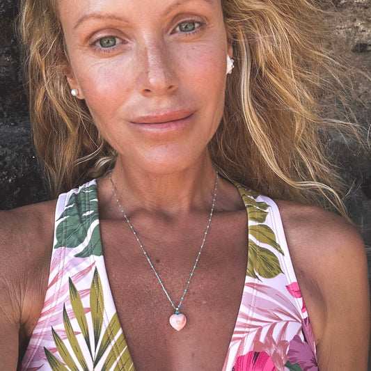 Peach coral heart with star necklace