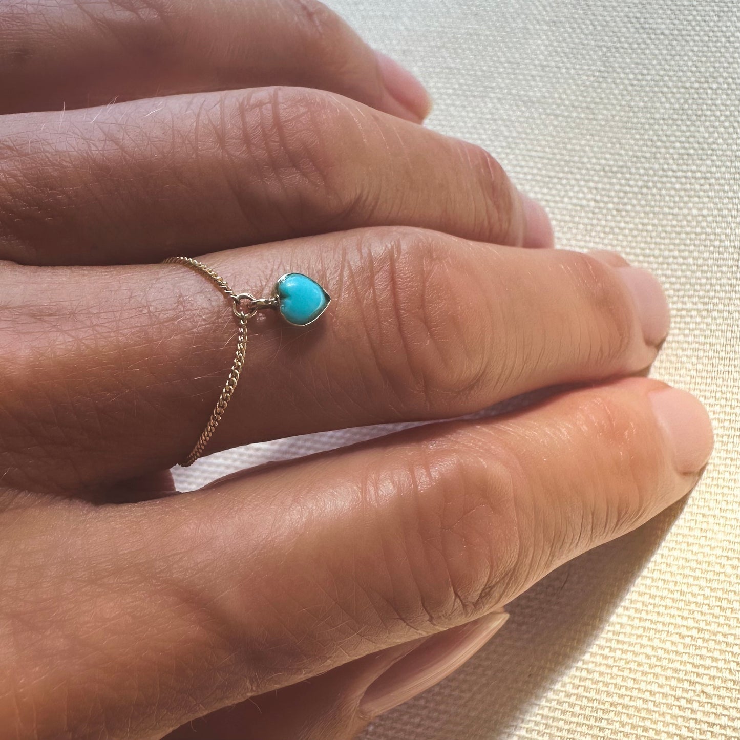 Baby turquoise heart chain ring