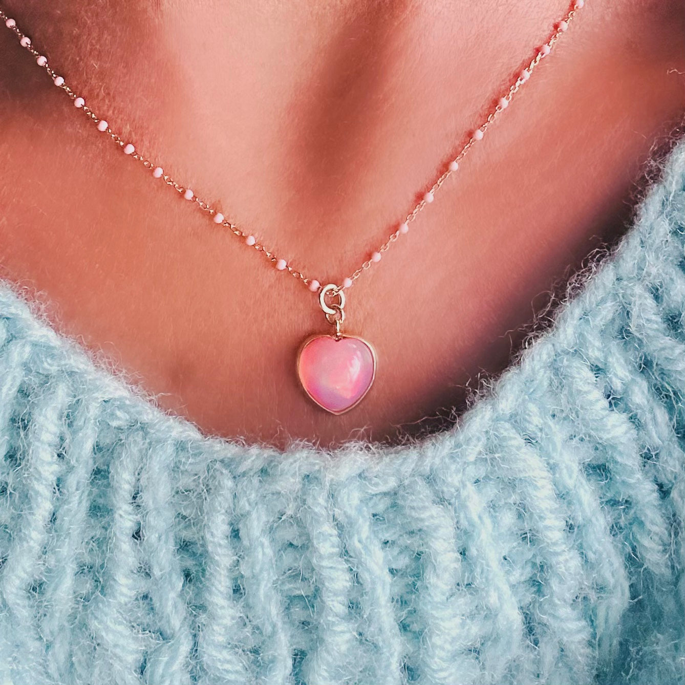 Pink Opal Heart Necklace