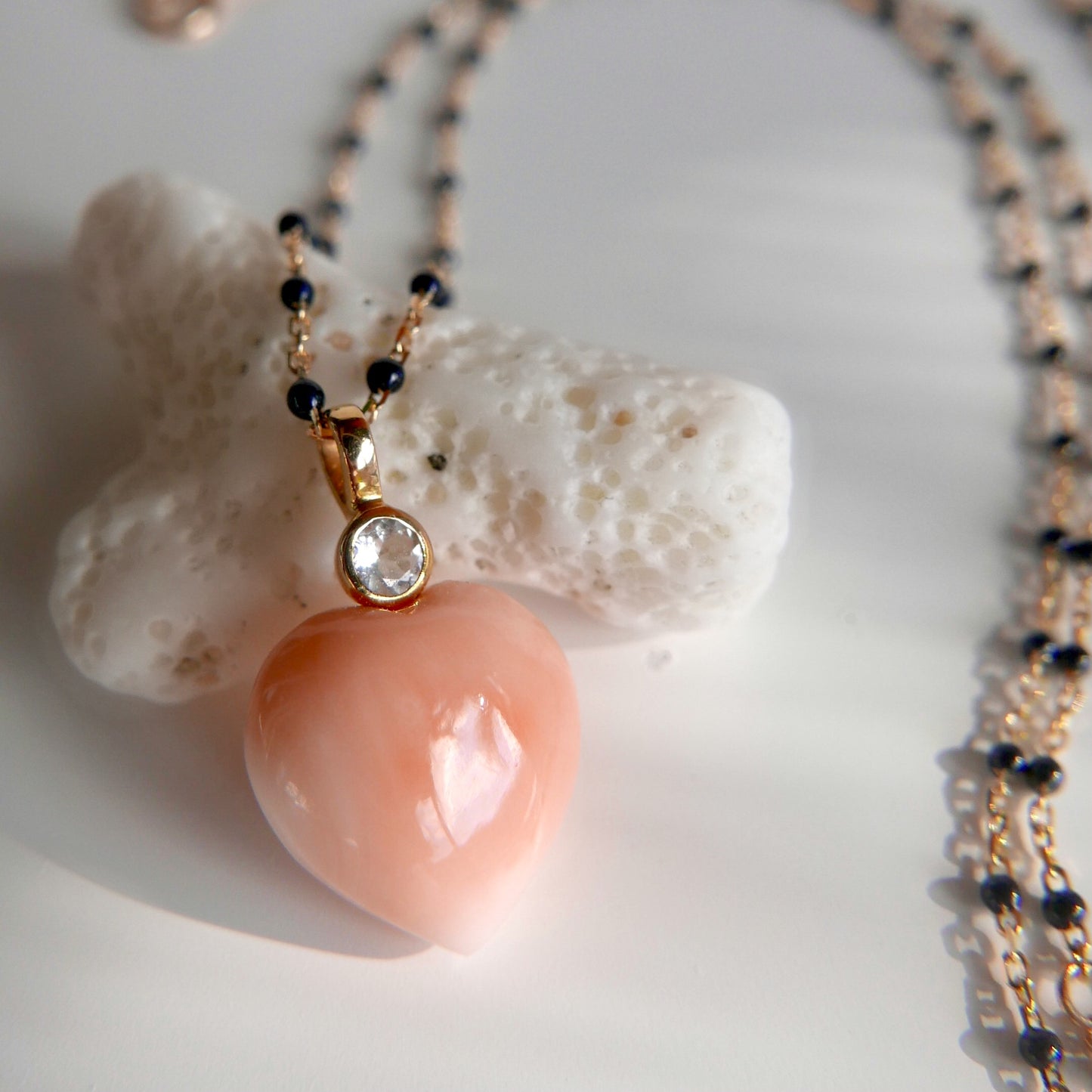 Peach coral  in heart shape NEW necklace lenght