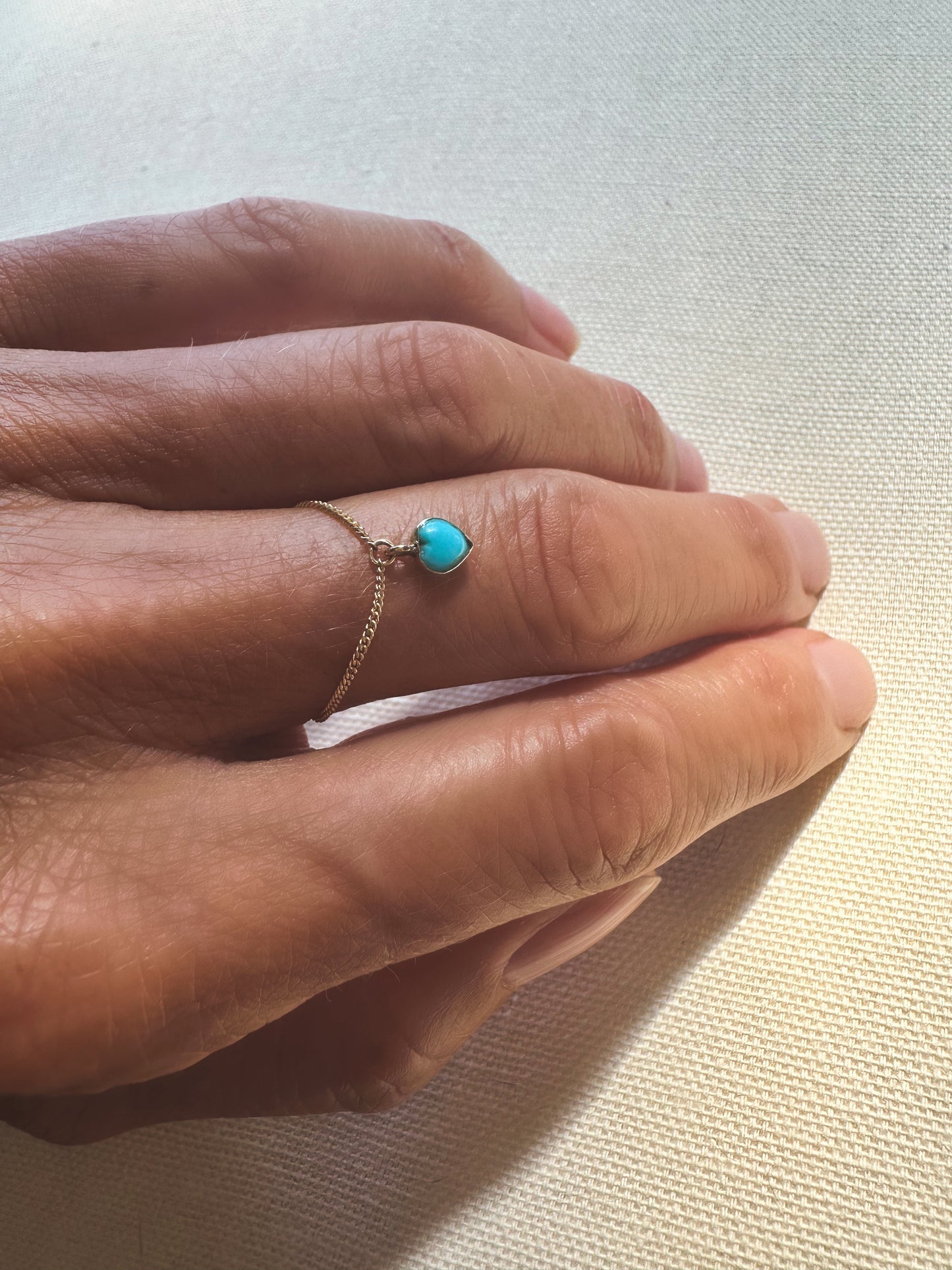 Baby turquoise heart chain ring