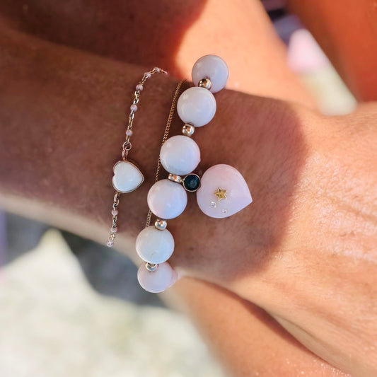 Angel skin coral Love bracelet and tourmaline