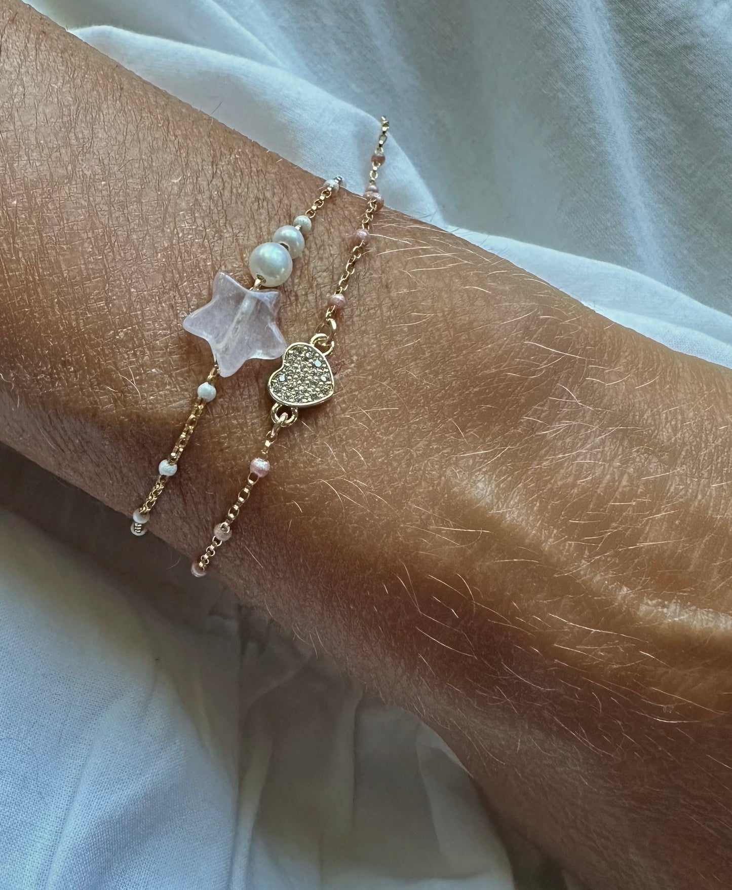 Rose quartz star with pearls bracelet NEW
