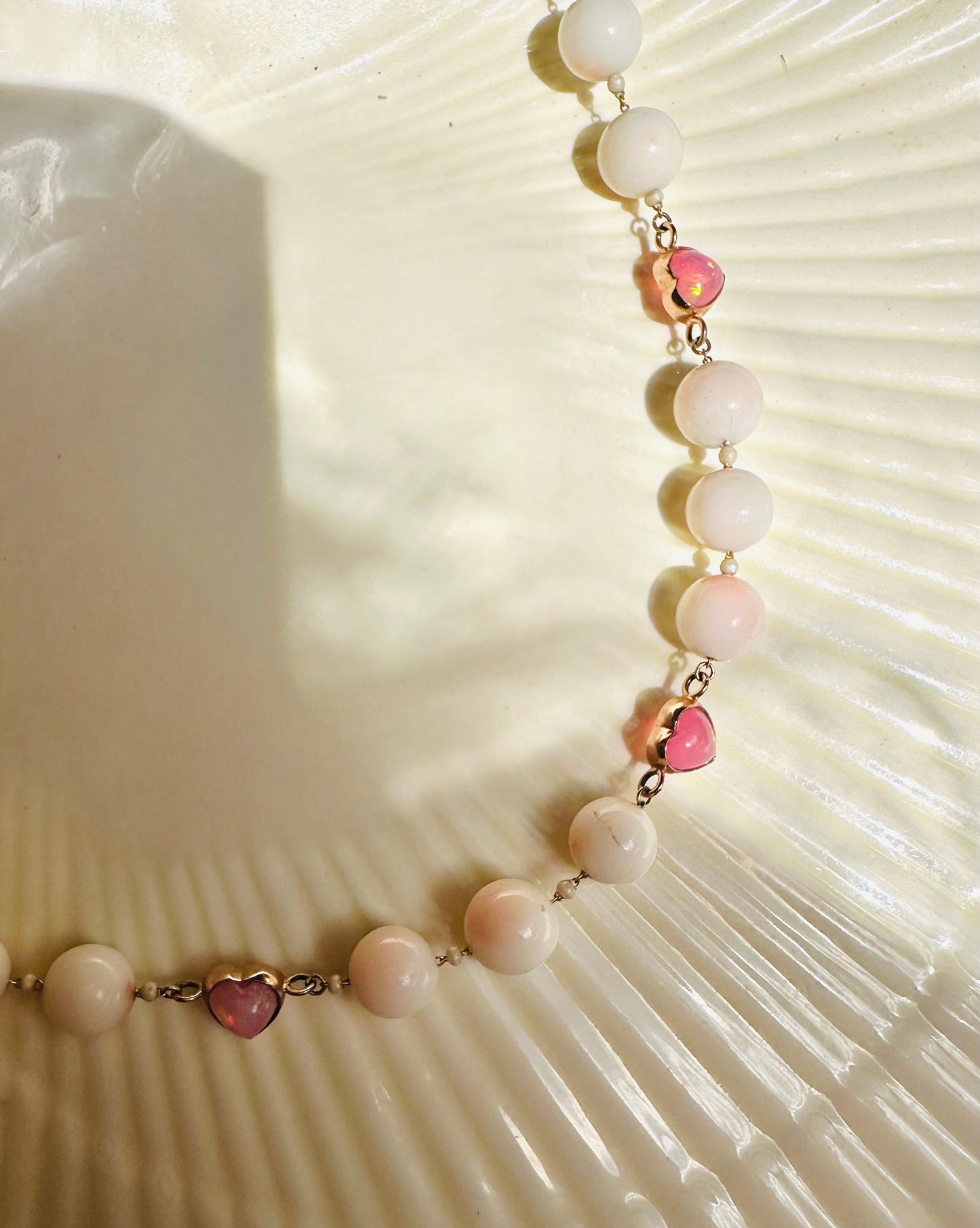 Fire pink opal hearts and angelskin coral necklace -NEW 2025