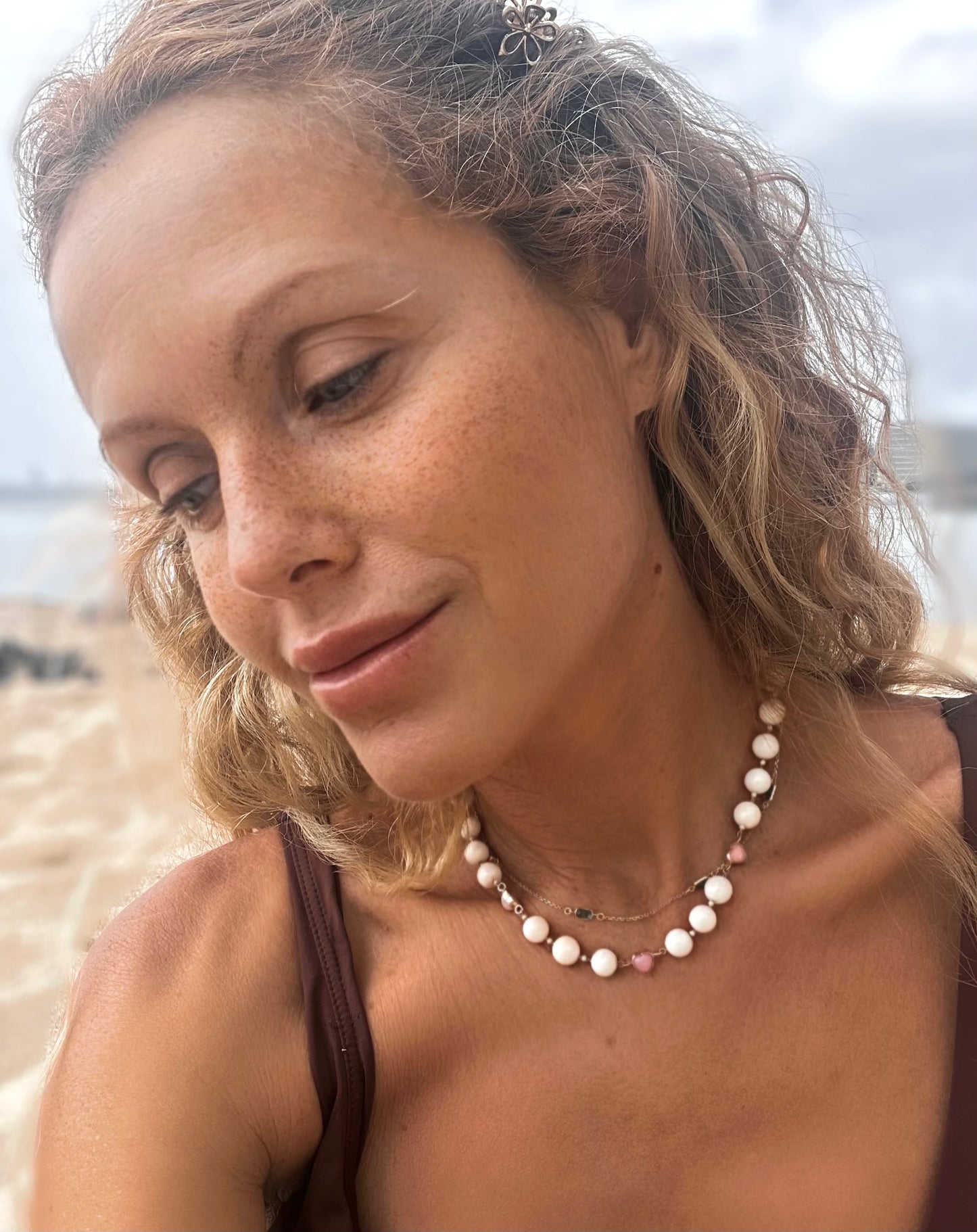 Fire pink opal hearts and angelskin coral necklace -NEW 2025