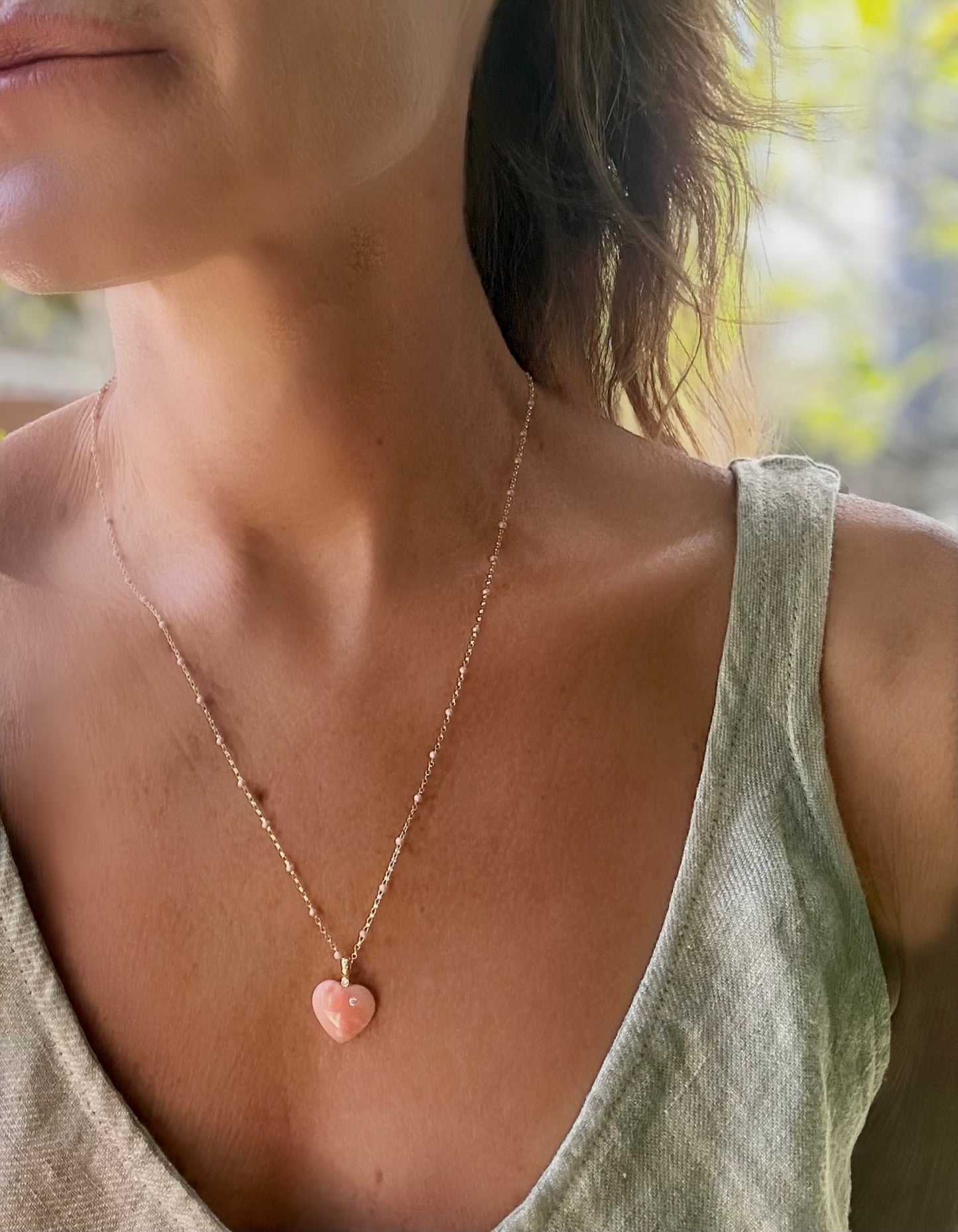 Deep sea coral heart necklace 14ktgf