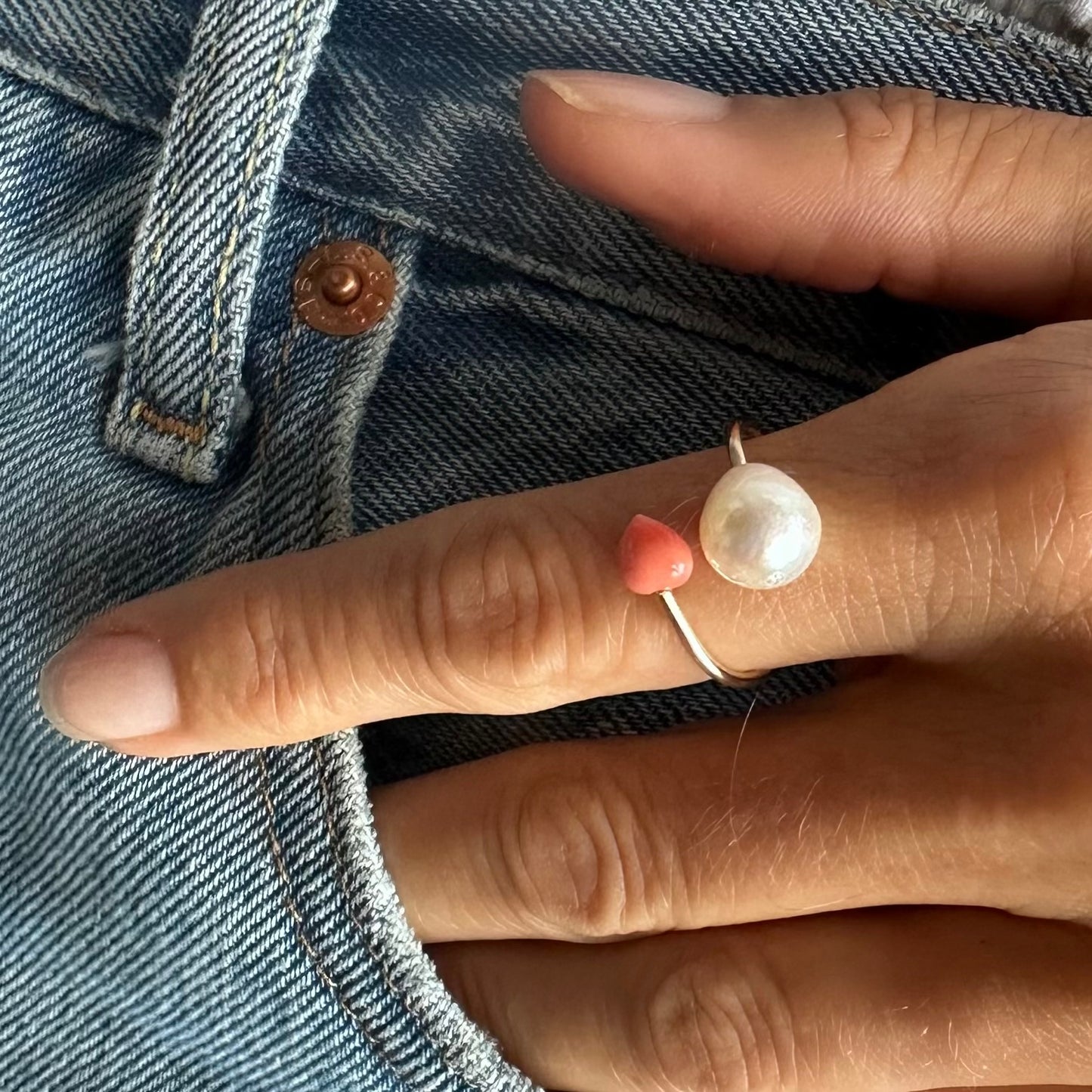 Deep sea coral heart open ring