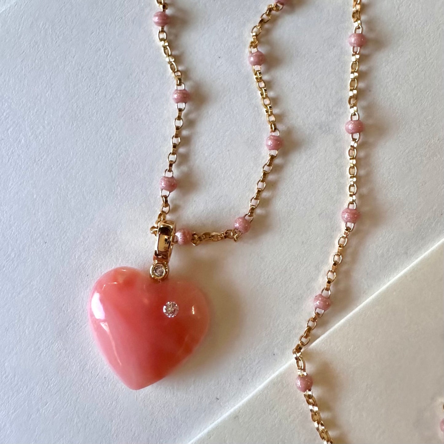 Deep sea coral heart necklace 14ktgf