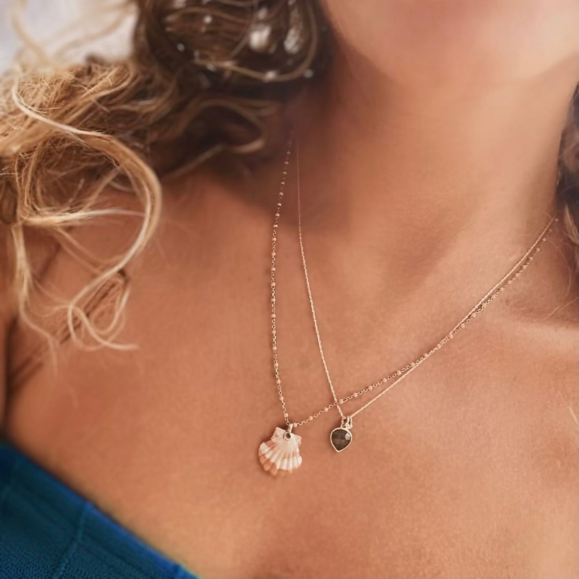 Sunrise shell sapphire necklace