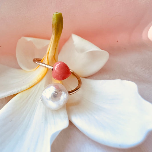 Deep sea coral heart open ring