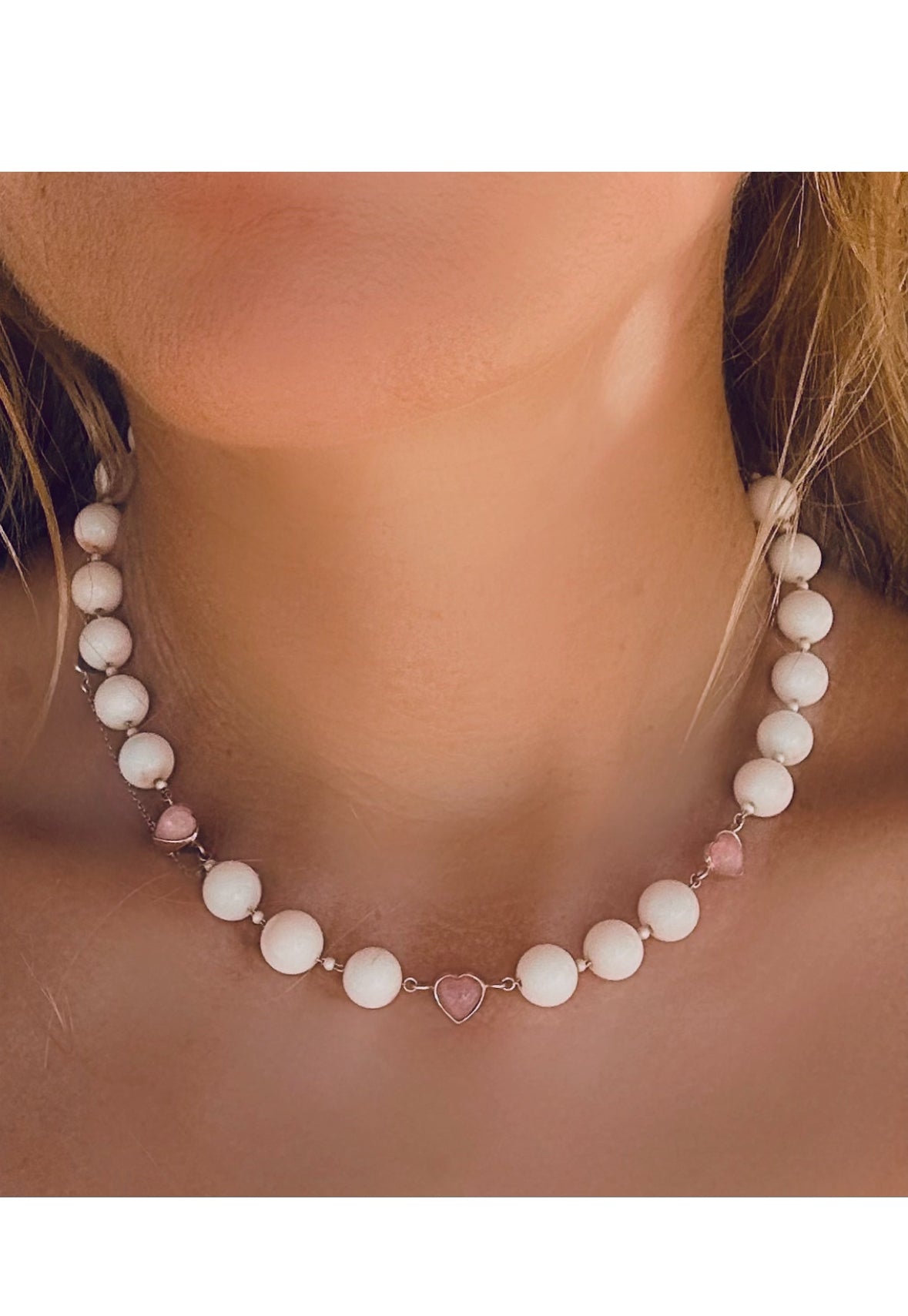 Fire pink opal hearts and angelskin coral necklace -NEW 2025