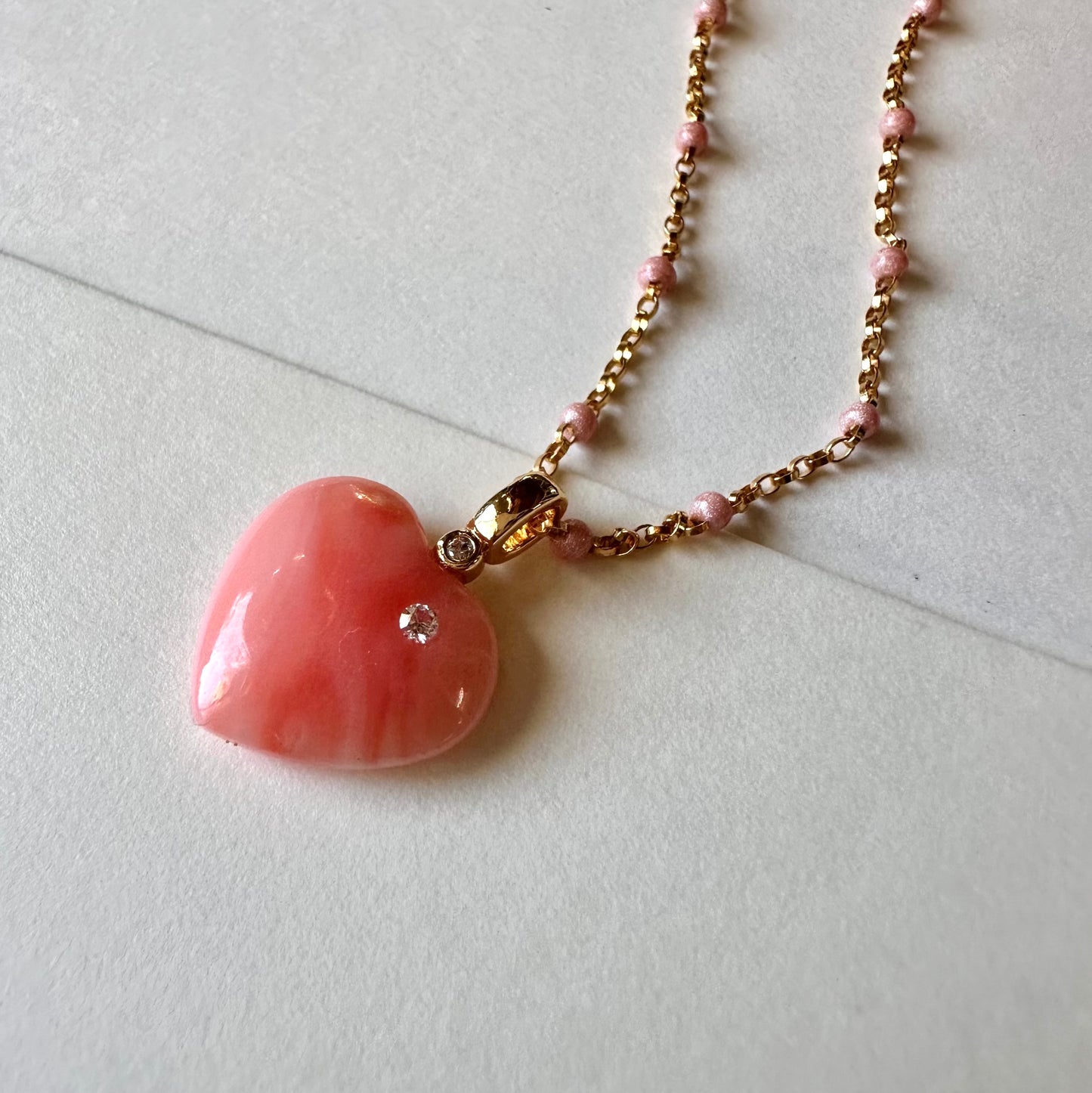 Deep sea coral heart necklace 14ktgf