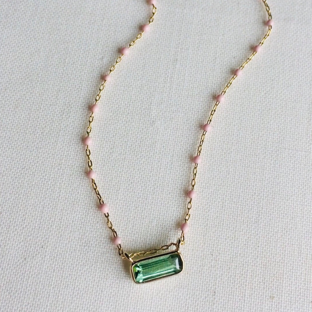 Spring green baguette necklace