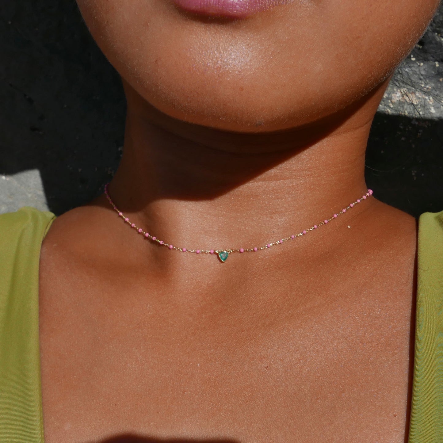 Emerald mini trillion necklace